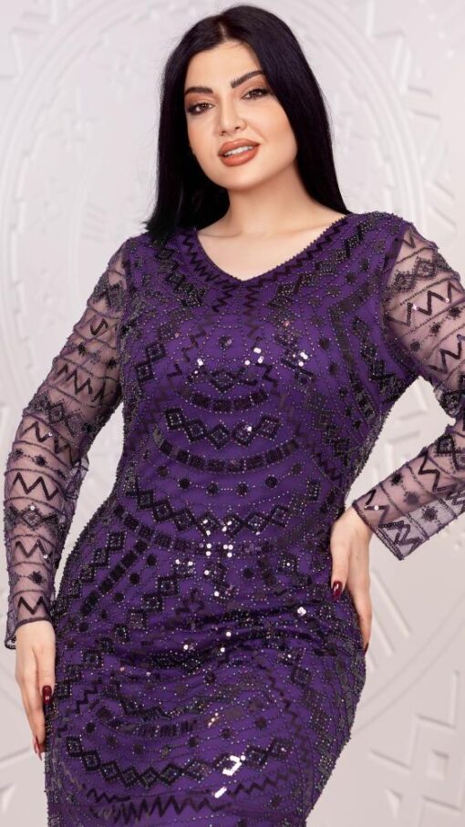 ⁦فستان سهرة فاخر بأكمام طويلة وترتر لامع⁩ - الصورة ⁦11⁩